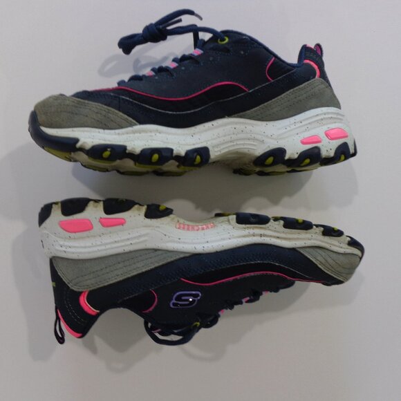 Skechers D'Lites Womens Leather Sneakers Navy Blue Pink Chunky Bold Views Size 8 - Picture 5 of 8